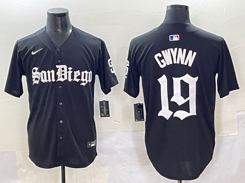 Men 2025 San Diego Padres #19 Gwynn Black Five generations Joint Name Nike MLB Jersey style 1->san diego padres->MLB Jersey